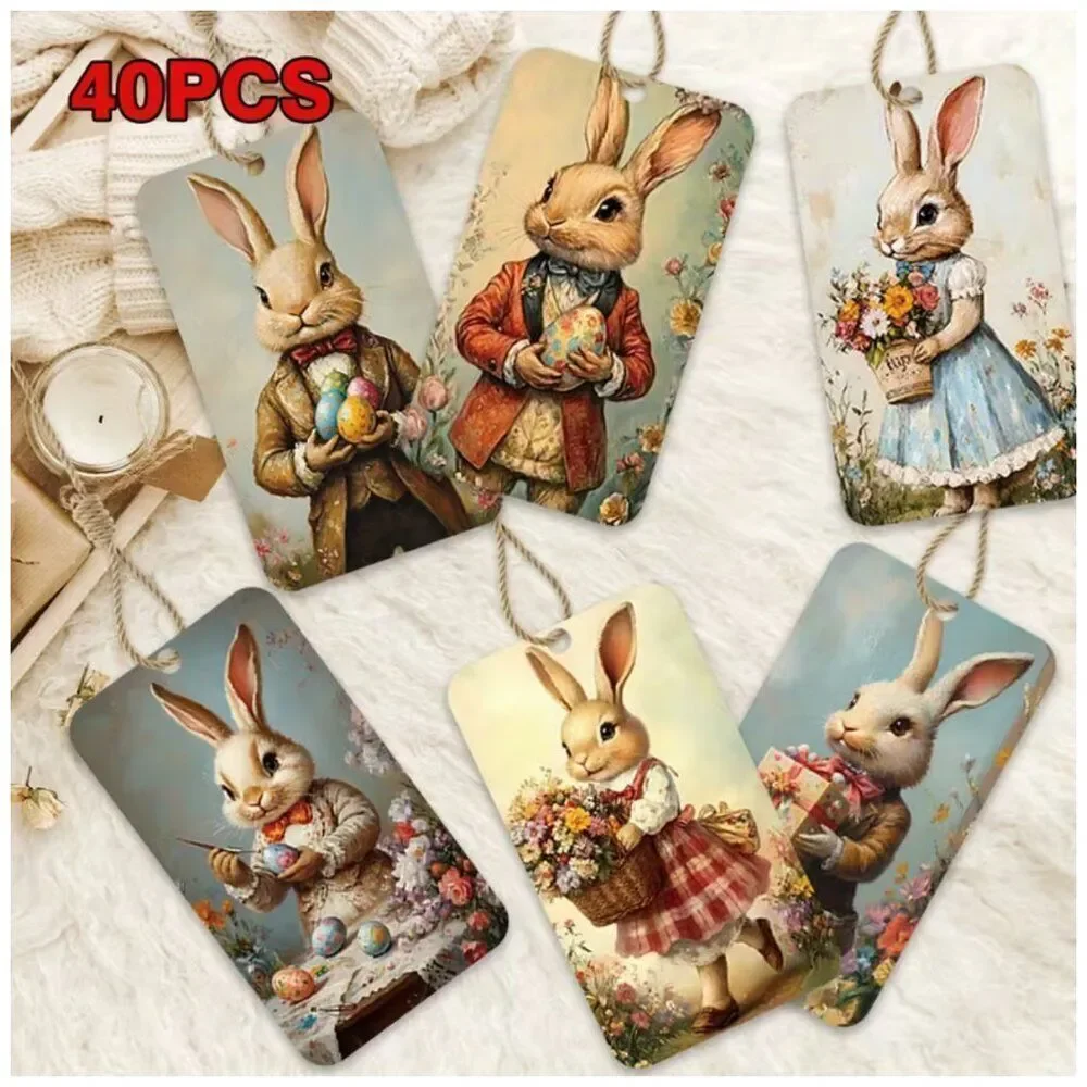 40pc Vintage Easter Gift Tags NWT Peter Rabbit Style Craft Twine